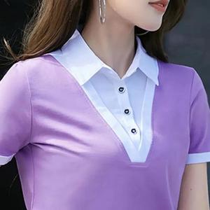 Women's Slim Fit Ice Silk Short Sleeve Knit T-<b>Shirt</b> Purple Contrast Color Button <b>Patchwork</b> Everyday Wear M L XL 2XL 3XL 4XL - Product Image 1