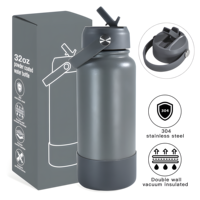 Gourde isotherme en acier inoxydable à double paroi de 32 oz, maintien longue durée au chaud et au froid, avec couvercle à bec verseur et poignée de transport, OEM, marque privée