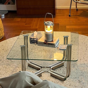Mesa de Centro de Vidrio Vintage para Sala de Estar, Mesa Auxiliar Minimalista Color Crema, <span class=keywords><strong>Escritorio</strong></span> de Lujo para Apartamentos Pequeños - Product Image 3