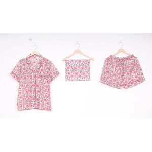 Conjunto de Pijama de 2 Piezas para Mujer, 100% Algodón Satinado, Estampado a Mano, Transpirable, Casual de Otoño, Manga Corta, Cintura Elástica - Product Image 6