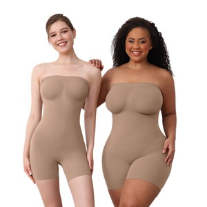 Women's Seamless Thin Spandex/Nylon Body Shaping Bodysuit <b>with</b> Detachable <b>Suspenders</b> Gathered Tube Top and Tummy Control <b>Corset</b> - Product Image 1