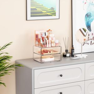 Clear Double Layer Cosmetic Storage <b>Drawer</b> With <b>Stackable</b> Design For Makeup Organizer Desktop Use - Product Image 4
