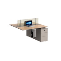 Poste de travail modulaire avec écran de confidentialité en verre, meuble de rangement et gestion des câbles – Table de bureau en cluster pour personnel