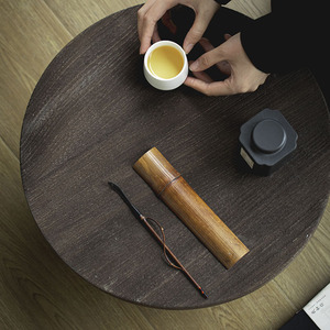 Mesa de Centro de Teca Redonda Pequeña, Estilo Wabi Sabi, Portátil, para Ceremonia del Té, Uso Interior y Exterior - Product Image 2
