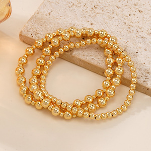 Bracelet unisexe PAVOI en alliage plaqué or jaune 14 carats avec perles irrégulières, trio |   Ensemble de 3 bracelets extensibles vintage pour cadeau - Product Image 2