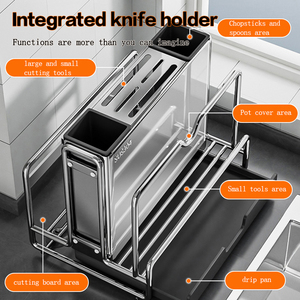 رف تخزين سكاكين منزلي مثبت على الحائط من الفولاذ المقاوم للصدأ رف تخزين متعدد الوظائف رف تصريف - Product Image 5
