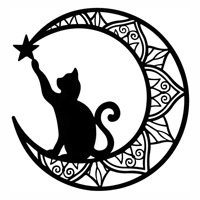 Lune noire et chat divination magique fleur tenture murale décoration murale en métal décor de divination magique