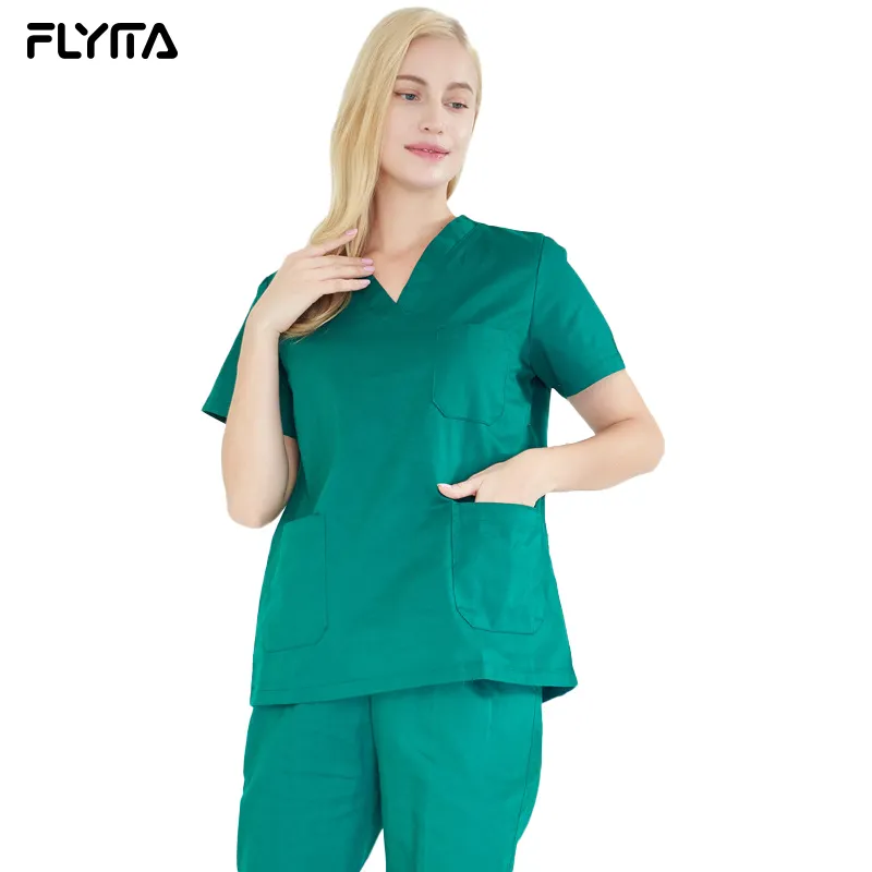 Costume de gommage médical en gros, poches élastiques, uniformes médicaux personnalisés, uniforme médical d'hôpital pour femmes
