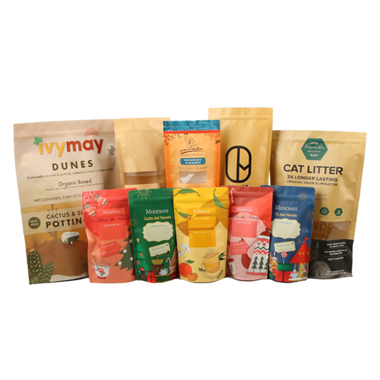Wholesale Design Spice Craft Packaging Doypack Nut Snack Stand up Coffee Custom Print Kraft Paper Bags