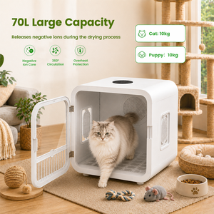 Séchoir pour animaux de compagnie 70L, boîte de séchage pour chats, circulation à 360°, soin aux ions négatifs, protection contre la surchauffe pour chats et chiots - Product Image 1