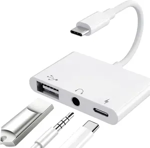 3-in-1 USB C to USB-A OTG Splitter with 3.5mm Audio Jack and PD Fast Charging Port Compatible with iPhone 15, iPad Pro