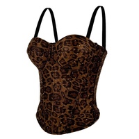 Leopardenmuster Jersey Gewebtes Crop-Top/Camisole Tragbar als Innen-/Außen-Schicht Dehnbarer Push-up Formgebender Bodysuit
