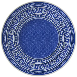 Placa de cerâmica azul royal do jantar, com branco floral impressão osso fino da china azul sobremesa para o casamento