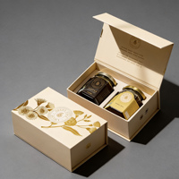 Boîte cadeau de luxe à fermeture magnétique pour miel avec laminage mat et doublure en mousse, design personnalisé, emballage abeille, ensemble de 2 pots en verre