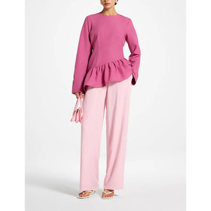 Chemisier asymétrique texturé à volants pour femme, élégant, col rond, manches longues, coupe trapèze, fermeture éclair au dos, tissé, premium, doux, pour l'été, style musulman - Product Image 1