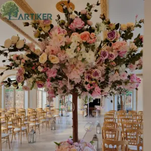 Indoor Factory Wholesale Centerpiece Wedding Decoration Fabric Flowers Artificial Rose Trees