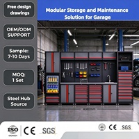 Armoire à outils modulaire industrielle en acier laminé à froid 2026 avec évier et réfrigérateur, OEM/ODM/OBM, pour garage, atelier de réparation et stockage