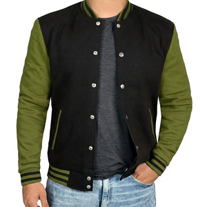 Veste universitaire en laine chenille KVJ126 coupe ajustée pour homme noir rouge manches brodées peau de vache veste Letterman du collège - Product Image 3