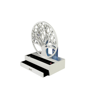 Boîte à <span class=keywords><strong>bijoux</strong></span> en bois blanc mat avec support à collier en forme d'arbre, organisateur de rangement pour <span class=keywords><strong>bijoux</strong></span> à double tiroir et multi-compartiments - Product Image 1