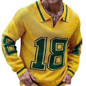 Pull personnalisé pour homme, fin, à motif numérique, col en V, manches longues, en jersey tricoté, séchage rapide, respirant, pour le football - Product Image 3