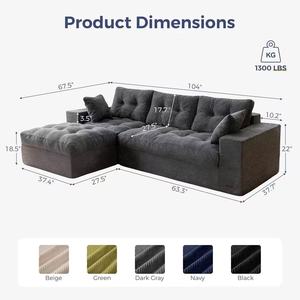 Ensemble de canapés modulaires modernes en forme de L, revêtement en tissu, dossier capitonné, meubles de salon - Product Image 6