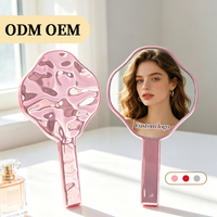 Miroir de maquillage portable Lucky Clover rose, miroir de poche à quatre feuilles finition argentée, métal liquide ondulé, ODM OEM