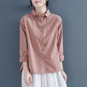 2023 nuova primavera e autunno grandi iarde da <span class=keywords><strong>donna</strong></span> <span class=keywords><strong>con</strong></span> <span class=keywords><strong>colletto</strong></span> Peter Pan camicetta Casual <span class=keywords><strong>camicia</strong></span> di lino di cotone - Product Image 3