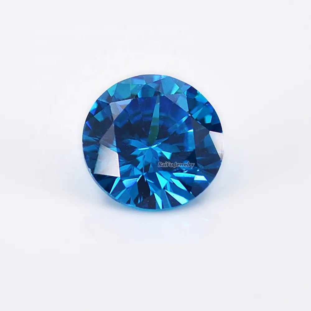Baifu Jewelry hot sale 8mm round dark blue dark aquamarine cubic zirconia for ring necklace pendant
