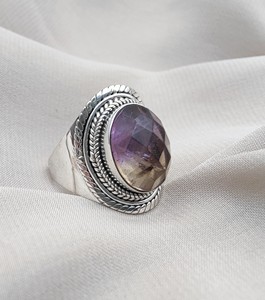 Ametrino Natural de alta calidad, Plata de Ley 925, anillo de piedras preciosas de doble tono hecho a mano, joyería de fiesta de boda para mujer, venta al por mayor - Product Image 1