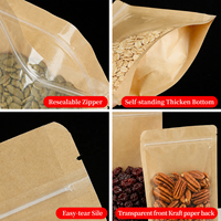 Sachet Doypack Autoportant Refermable en Papier Kraft Brun Transparent avec Fermeture Zip pour Emballage Alimentaire (Noix, Café, Thé)