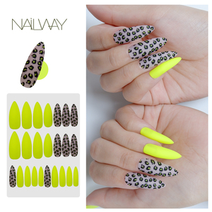 <span class=keywords><strong>Uñas</strong></span> postizas largas con estampado de leopardo, color <span class=keywords><strong>amarillo</strong></span> claro, cobertura completa, mate, Stiletto - Product Image 2