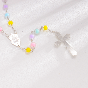 Handgefertigte Bonbonfarbene Gebetsperlen Religiöser Jungfrau-Maria Katholischer Kruzifix-Anhänger Rosenkranz Geschenk für Frauen - Product Image 6