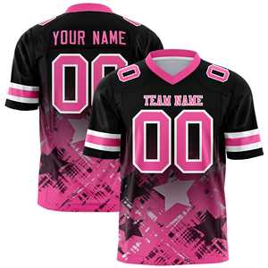 Maillot de football américain personnalisé noir et rose avec dégradé d'étoiles - Product Image 1