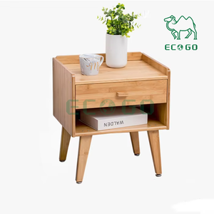 Table d'appoint élégante en bois pour chambre à coucher Table de chevet en bambou durable avec tiroir et étagère ouverte - Product Image 3