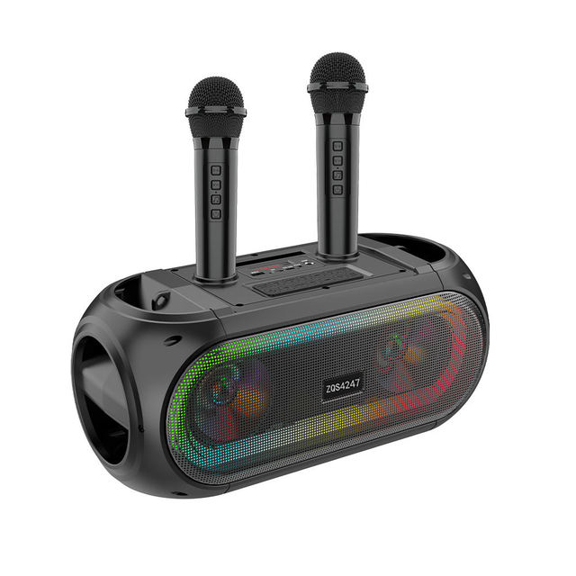 25W Karaoke Machine with 2 Wireless Microphones PA System Remote Singing Portable Wireless Speaker with LED Lights for Party
