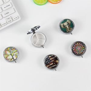 Mini Round Decorative Iron Pill Box Medicine Container <b>Metal</b> Tablet Case Sublimation Pill Box - Product Image 3