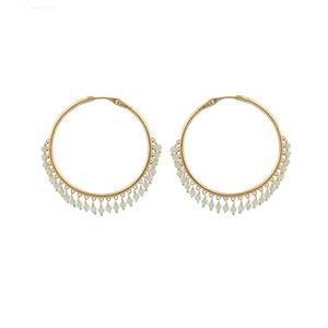 Hermosos pendientes de aro de Aguamarina con cuentas clásicas Alambre verde Envuelto Piedra preciosa Gota colgante Latón chapado en oro Diseñado a mano - Product Image 1