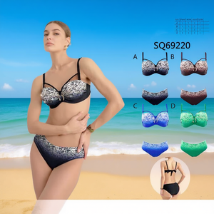 Costume da bagno intero HDJ taglie forti con controllo pancia, stampa sfumata, scollo all'americana, modello aderente SQ69037 - Product Image 3