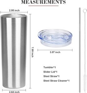 Stainless Steel Skinny Tumbler with Straw Leak Proof Vacuum Cup Slim Cold Hot Drink Travel <b>Mug</b> - Product Image 2
