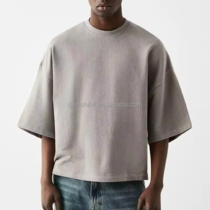 Camiseta lisa con hombros caídos, diseño en blanco, cuello redondo, camisas de manga corta, ropa de calle de gran tamaño, camiseta cuadrada de algodón para hombres - Product Image 4