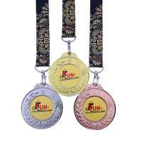 Médailles de récompense sportives personnalisées Or Argent Bronze pour course amusante, avec couronne de lauriers et logo imprimé sur mesure