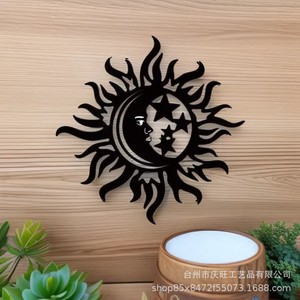 Décoration murale en bois Bohème Soleil Lune Étoile, cercle noir, pour la maison, en buis du Zhejiang - Product Image 1