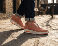 Semelle extérieure de baskets EVA+RB résistante à l'eau et écologique pour chaussures de sport décontractées avec chambre à air visible et bande de roulement segmentée