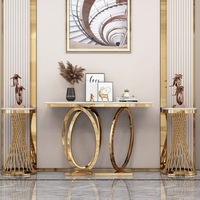 Table console moderne de luxe en acier inoxydable doré avec base circulaire pour l'entrée de la maison, le couloir