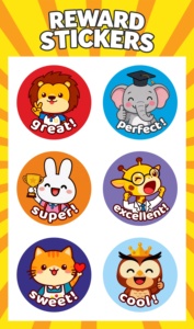 Autocollants de récompense en <span class=keywords><strong>vinyle</strong></span> personnalisés, écologiques et amusants pour enfants, étiquettes colorées d'animaux de dessin animé, autocollants motivants pour enfants - Product Image 4