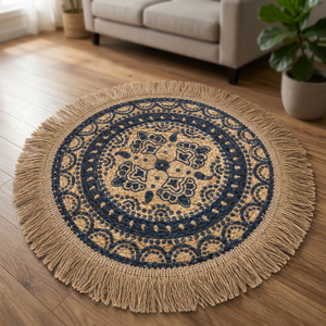 Hometex Handwoven Natural Jute Braided Area <b>Rug</b> with Bohemian Pattern <b>Washable</b> for Modern Home Decor - Product Image 3