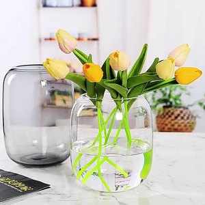 Décoration moderne Vases à fleurs en verre gris clair Vase en verre transparent rond à gros ventre Pantalon hydroponique Bocal à poissons pour aquarium - Product Image 1