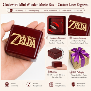 Caja de Música Artesanal de Madera Color Vino Tinto, con Mecanismo de Cuerda, Grabado con Imagen de Zelda, Artículo Coleccionable, Personalizable con Logotipo Dorado, Venta al Por Mayor OEM - Product Image 2
