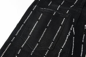 Jeans skinny pour homme en <span class=keywords><strong>pur</strong></span> coton noir de qualité supérieure, sans étiquette, nouveau design, avec strass et rayures fines - Product Image 4