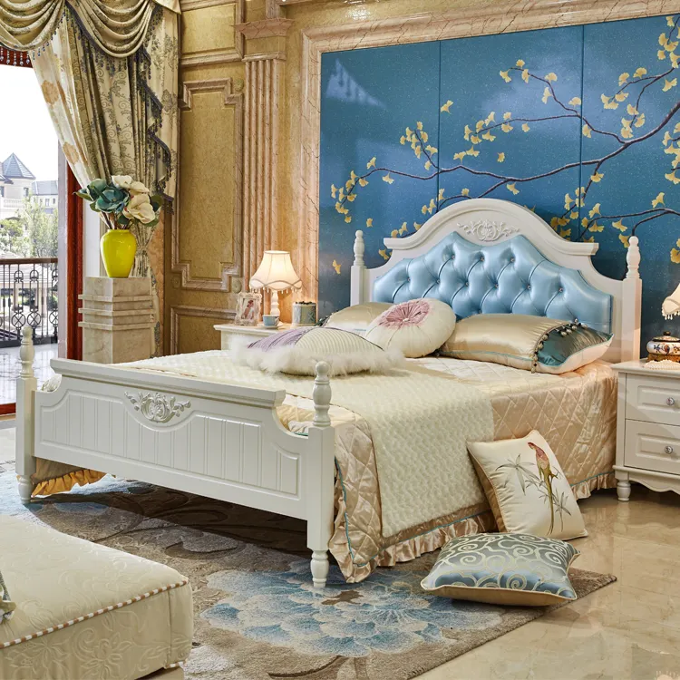 Marco de madera maciza, mueble de dormitorio de diseño de estilo moderno, tamaño King, cama Simple